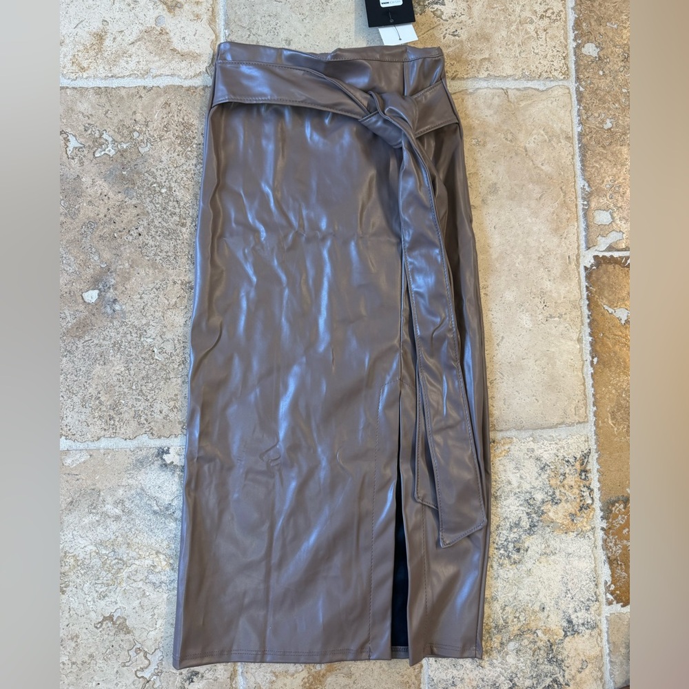 Fashion nova tan leather skirt